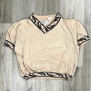 L'equipe Miss One Vintage Beige Women's Large Short Sleeve Crop Top Shirt